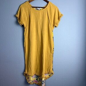 Umgee Floral Print Fringed Hem Dress‎ Boho Sunshine Vibes Artistic Flair SH/SL S